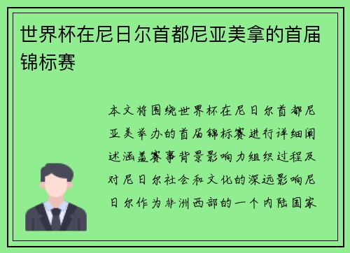 世界杯在尼日尔首都尼亚美拿的首届锦标赛